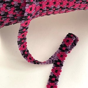 1/2&quot; Vintage Soft Chenille Floral Daisy Chain Novelty Knit Ribbon Trim Velvet, Velour Soft Plush Flower Ribbon Trim
