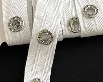 3/4" Cotton Stud Pave Rhinestone Silver Grommet Tape Silver Studded Rhinestone Grommet Tape Webbing Corset Lace Up Belting Ribbon Tape