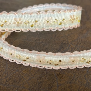 1/2&quot; Picot Edge Stitch Metallic French Woven Ribbon Buttermilk, Raw Silk, Gold Dainty Picot Sweet Ribbon Tape