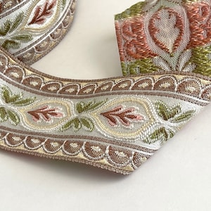 2 1/4&quot; Vintage Natural Tones Brocade Fabric Woven Floral Embroidered Jacquard Ribbon Fabric Trim Multi Floral Design