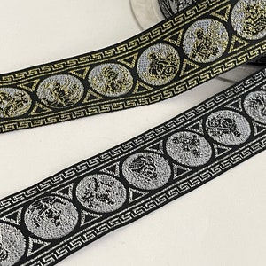 1 1/4&quot; Greek Key, Gold Metallic Gold/Black Silver/Black Ancient Greek Mythology Woven Jacquard Ribbon Novelty Trim