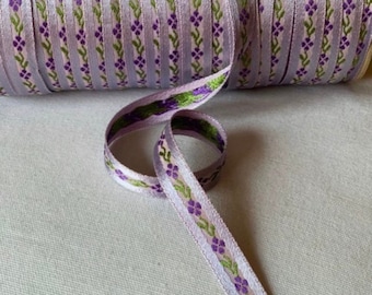 Vintage Sweet Woven Floral Jacquard Ribbon Trim, Lovely Lilacs, Purples, 1/2" Wide
