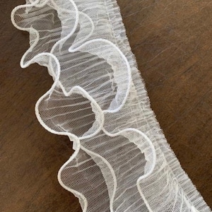 Ruffle Pleated  3 Tier White Sheer Ruffle Lace Trim -Sleeves, Collars, Cuffs, Bottom Ruffle Finish Soft White DIY Garment Neck line