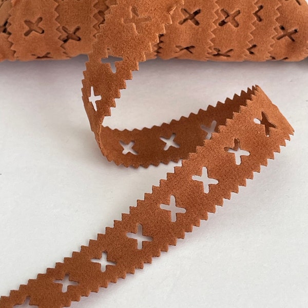 Peek Cut Out X Faux Velvet Saddle Tan Velvet Smooth Ribbon Double Peek Edge Faux Suede Novelty Tape Western Trim Novelty Country Cowboy Trim