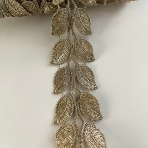 Gold Leaf Chain Metallic Lace, Roman Greek God, Leaf Lace, Crown, Ceaser, Embroidered 2 Row Leaf, Godess Lace, Leaf Garland image 2