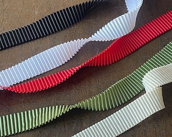 Stretch Elastic Crystal Ruffle Pleat Double Side Pleated Satin Woven Novelty Ribbon Double Sided Crunch Ruffled Pleae Satin Ribbon