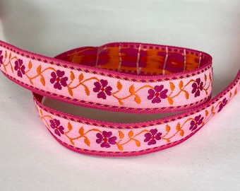 Vintage Sweet Pinks Multi Floral Woven Embroidered Jacquard Ribbon Trim Fuschia, Pink Floral Multi, Floral Design