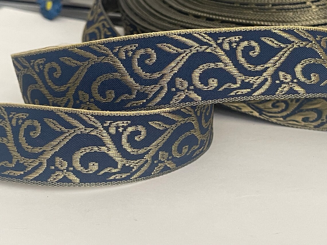 Vintage Embossed Metallic Soft Gold Abstract Woven Jacquard Ribbon ...