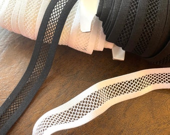 3/4" Stretch Mesh Illusion Elastic Fish Net Reversible Elastic Trim , White Elastic Stretch Trim, Striping, Belting, Bands, Costumes,