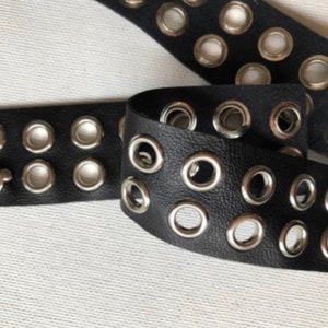 1 1/4" Studded Grommet Pleather Tape,  2 Row Silver Grommet Chain Trim, Corset Lace Up Studded Trim, Belting, Tape, Silver/Black