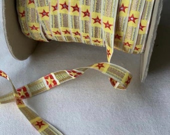 2 Yards Vintage Super Star Red Star Burst, Gold Metallic, Yellow, Red Stars, Zodiac Vintage woven Bright and Fun Galaxy Zodiac Jacquard