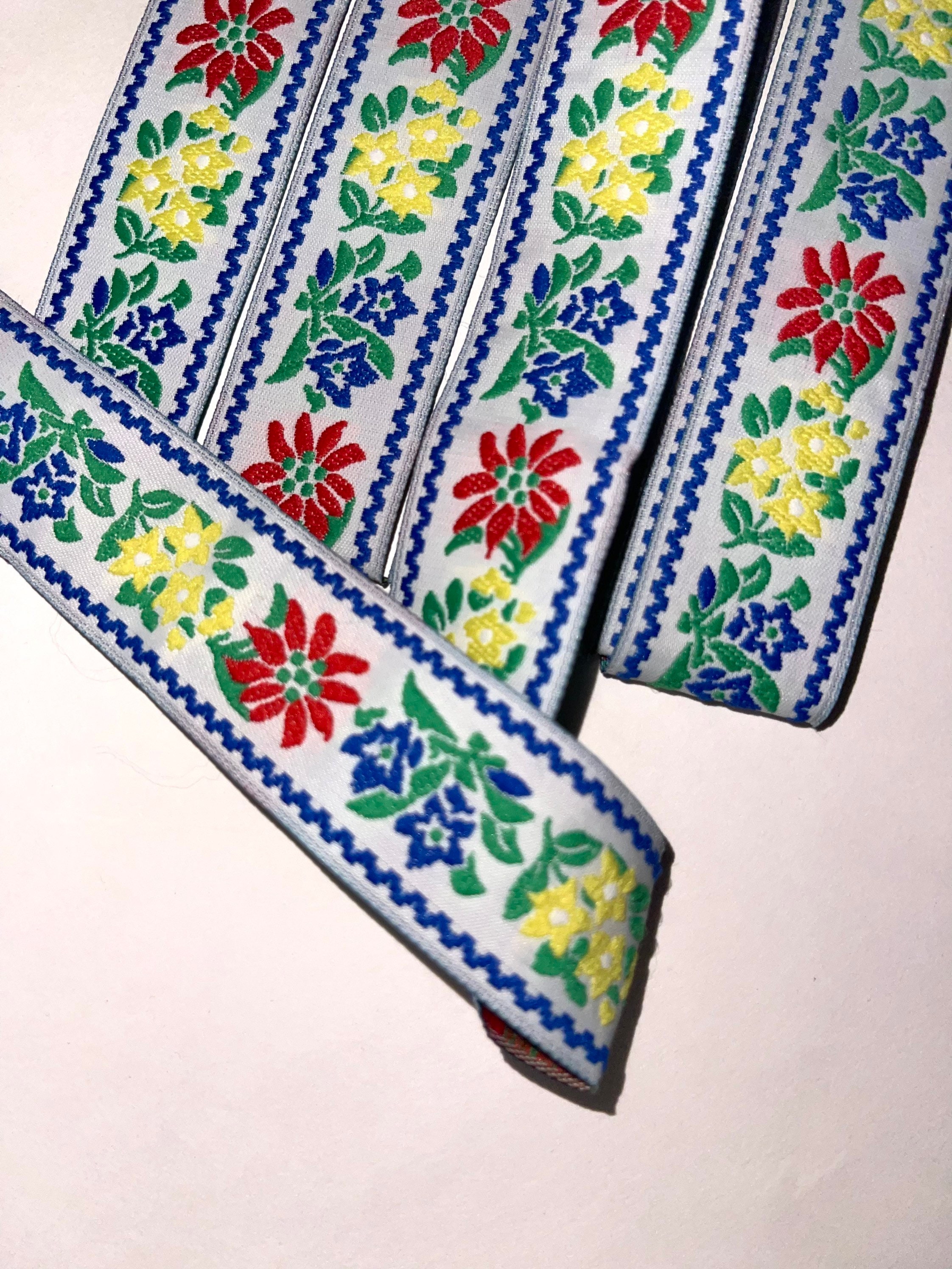 1 1/4 "Parche floral vintage Edelweiss, borde de doble puntada, floral floral bordado tejido Jacquard Cinta de parche de diseño floral
