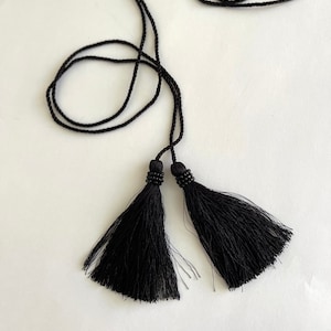 Beaded Tassel w/46&quot; Twist Rope Cord Belt 3&quot; Black Beaded Tassel Each End, 2 Black Beaded Tassels Twist Cord Tassel Elegant Tassel Fringe