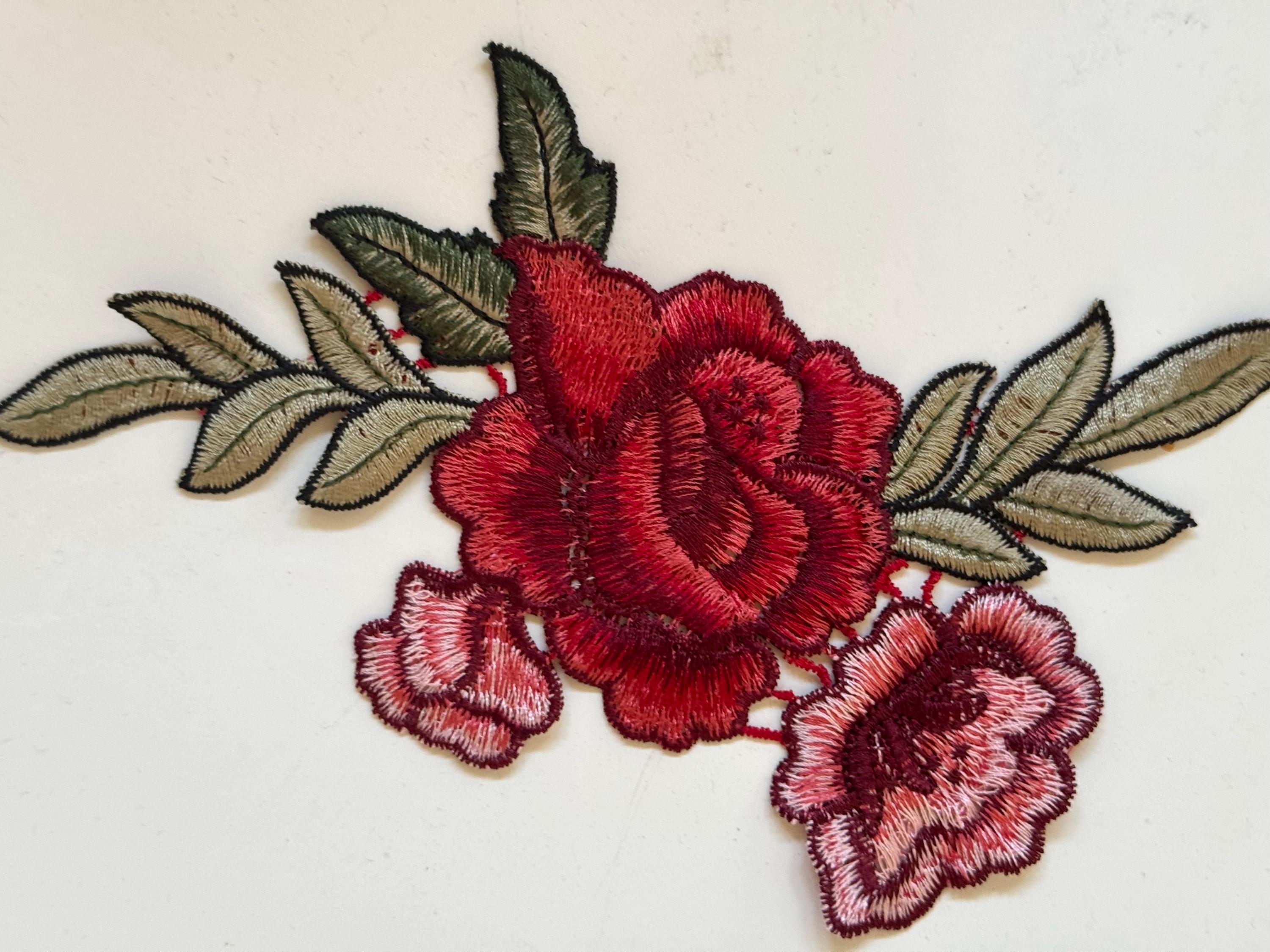 Rose Line Patch Vintage Rose Floral Patch , Embroidered Red/pine Multi Floral Garden ...