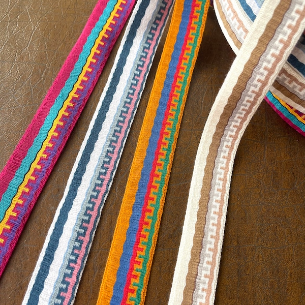 Vintage Ethnic Woven Jacquard , Geometric, Abstract, Ethnic Bohemian  Bright Woven Cotton Jacquard Ribbon Trim, Straps, Belting Woven Ribbon