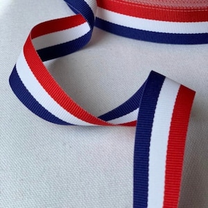7/8&quot; Striped Patriotic Stripe Tape USA Ribbon Novelty Woven Red White & Blue Grosgrain Reversible Ribbon, Sporty Athletic Striped Ribbon
