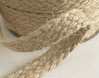 Vintage Natural Jute Flat Braid, Natural True Jute Braid,Flat Jute Ribbon Jute Trim, belts, Straps, Bags, Jute Twist Flat Cord, 2 sizes