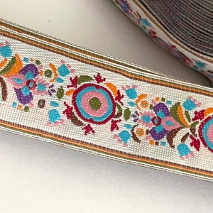 1 3/8 Vintage Tapestry Natural Turquoise Tan Floral Geometric, Abstract, Ethnic Boho Jacquard Ribbon Trim, Straps, Belting, Woven Ribbon image 2