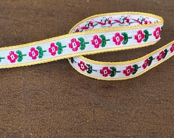 3/8" Vintage Darling Daisy Woven Floral Patch Embroidered Jacquard Ribbon Trim Multi Floral Design Azaela Floral Ribbon