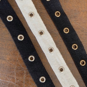 Silver Grommet Tape Cotton Twill Corset Lace Up Studded Grommet Cotton Tape, Webbing, Grommet Chain Herringbone Trim, Belting Ribbon