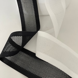 Stretch Mesh Illusion Elastic Reversible Elastic Wide Trim , White, Black Elastic Stretch Trim, Striping, Belting, Bands, Costumes,
