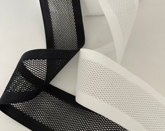 2" Stretch Mesh Illusion Elastic Reversible Elastic Wide Trim , White, Black Elastic Stretch Trim, Striping, Belting, Bands, Costumes,