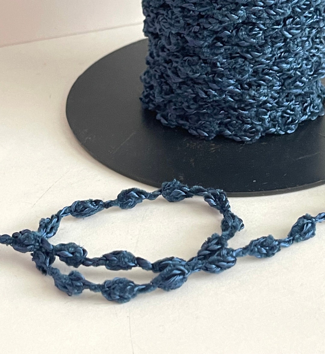 Vintage Chenille Rosebud Floral Chain Novelty Soft Knit Ribbon Trim ...