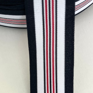 2 YARDS Multi Striper Vintage Reversible Sporty Ribbon Striped Stripe Novelty Sporty Athletic Striped Ribbon Black, Red, White