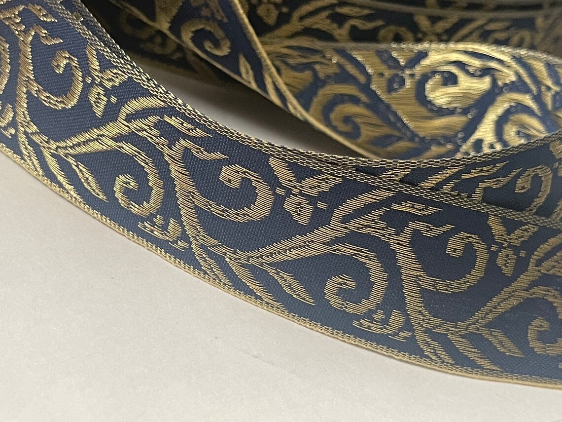 Vintage Embossed Metallic Soft Gold Abstract Woven Jacquard Ribbon ...