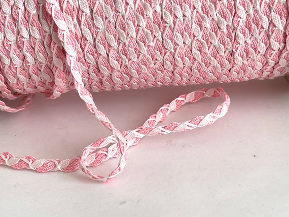 2 YARDS Vintage Novelty Trim Braid Pink/White Braid Novelty DecorativeTrim Braid Twist Flat Vintage Braid Trim Craft Sewing Baby Shower GIft