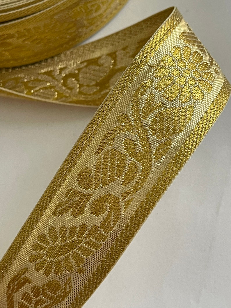 Gold Rib Trim Gold Vintage Metallic Floral Gold Woven Jacquard, Ribbon, Trim ...