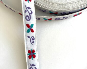 13mm Vintage Floral & Geometric, Abstract, Ethnic,  Woven Jacquard Ribbon Trim, Straps, Belting, Antique Grey, Teal ,Red,Purple