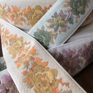 2 1/4&quot; Vintage Soft Wide Tapestry Embroidered Needlepoint/Tapestry Design Floral Design in 3 colors