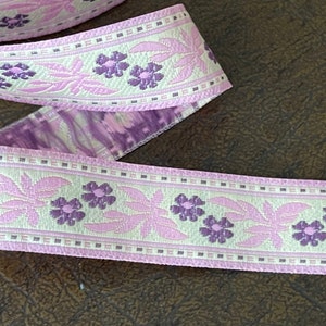 3/4&quot; Vintage Pink Pearl, Cream, Purple Fun Floral Woven Blooming Jacquard Ribbon Trim Multi Color Flowers Jacquard Ribbon