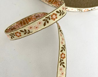 Vintage Sweet (2yds) Natural Woven Floral  Embroidered Jacquard Ribbon Trim Natural Multi, 2 Yards Floral Design