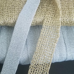 7/8"Mesh Chain Knit Metallic Reversible Flexible Lace Trim Soft Mesh Novelty Metallic Gold, Silver, Stretchy Flat Braid Holiday Ribbon