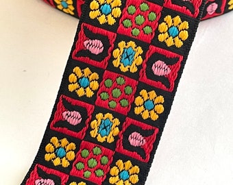 Vintage Floral Hippie Brite Retro Groovy Sunflower Daisy  Embroidered Woven Heavy Jacquard Floral Design Cotton, Belting, Guitar Straps Belt