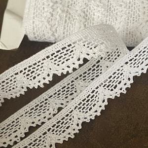 White Cotton Cluny Scalloped Edge, Knit Cotton Lace, Reversible Scalloped Edge Lace Trimming Knit Lace, Bridal Lace, Doll Lace