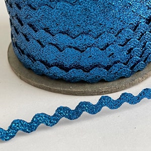 2 YARDS Glitter Novelty Ric Rac, Reversible Glitter Ribbon, Zig Zag Royal Blue Novelty Ribbon,  Passementrie, Doll Trim Accent Ribobn