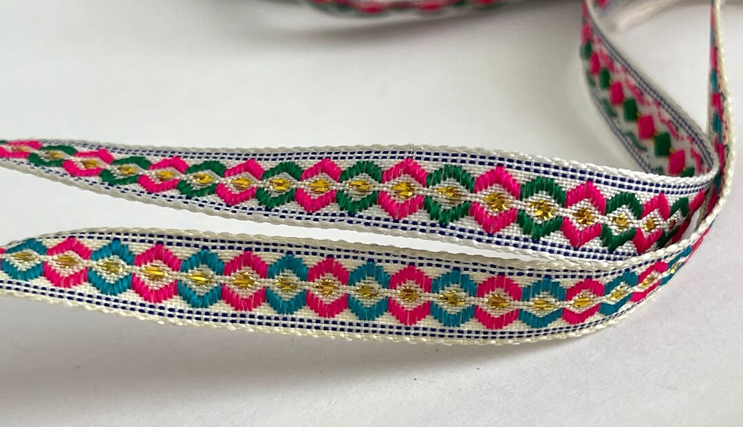 Trival Ribbon Metallic Gold Emerald Green, Gold Turquoise Geometric, Ethnic, Tribal ...