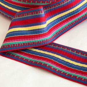 VINTAGE Geometric, Abstract, Ethnic Bohemian Jumbo Wide Reversible Tapestry Jacquard Trim, Straps, Belting, Woven Ribbon