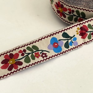 3/4" Vintage Sweet Woven Floral Embroidered Jacquard Ribbon Trim Natural Multi,  Floral Design *Limited Qty*