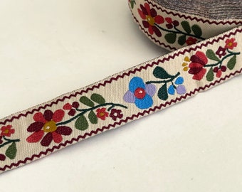 Vintage Sweet Woven Floral Embroidered Jacquard Ribbon Trim Natural Multi,  Floral Design *Limited Qty*