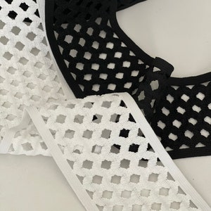 3" Stretch Illusion Geometric Lattice Wide 3”  Elastic Reversible Elastic Wide Trim , White, Black Elastic Stretch  Belting, Bands, Costumes