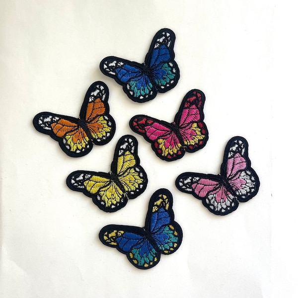 Vintage Butterfly Iron On or Sew on Patch Brite Multi Colored Butterfly Patches Knit Fluttery Applique' Clothing Patch Embroidered Patch