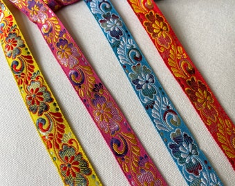 3/4" Vintage Sweet Satin Embroidered Floral Woven Jacquard Floral Ribbon, Doll, Beautiful Colors