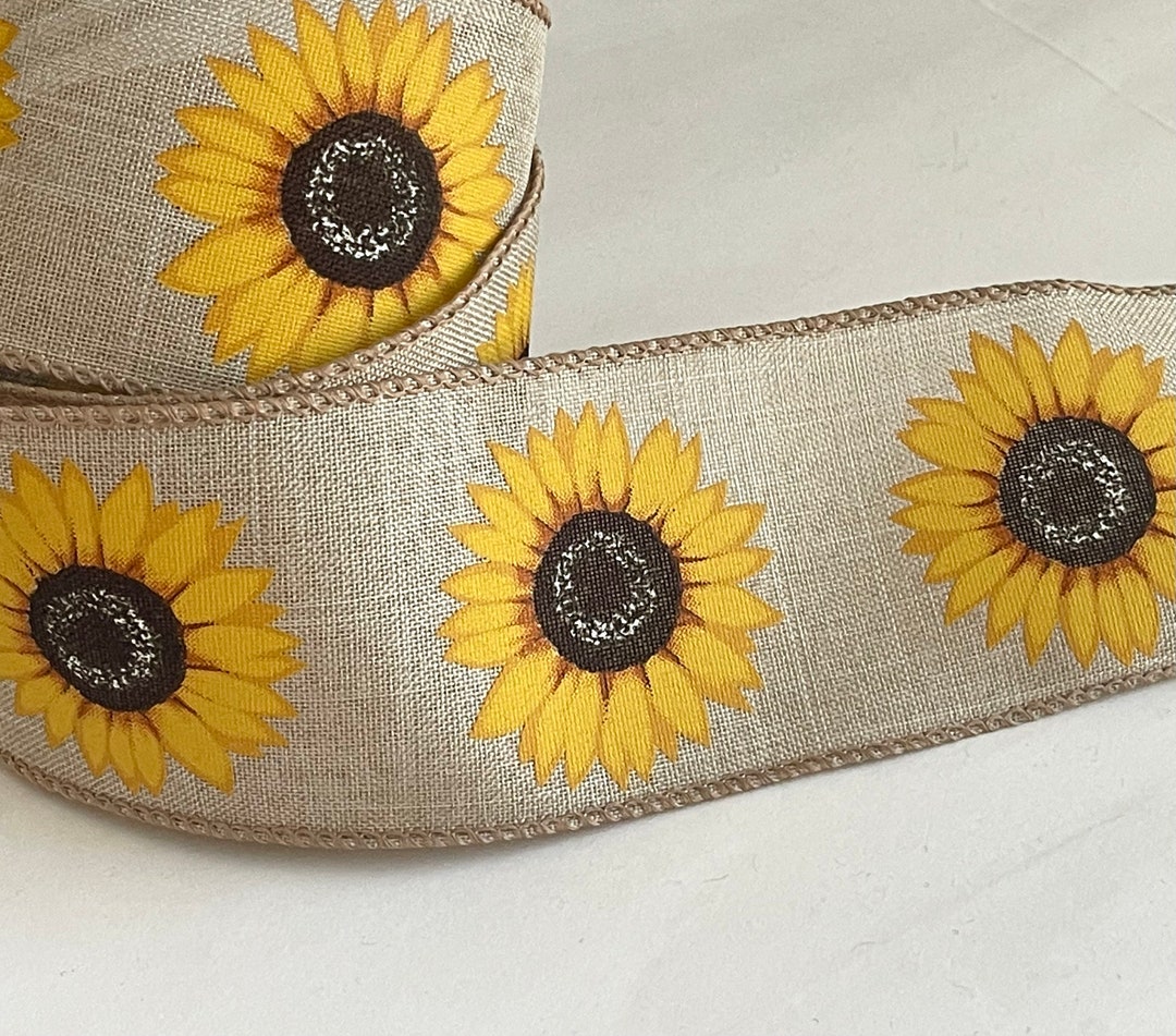 Yellow Ribbon For Outdoor 5 YARDS- Natural Yellow Sunflower Wired Ribbon, Sunflower Ribbon ...