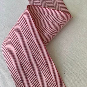 2 1/2&quot; Vintage Cotton Twill Tape, Webbing, Herringbone, Belting, Reversible, Strawberry White Ribbon Tape