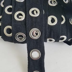 Black Cotton Grommet Silver Grommet Tape, Webbing, Grommet Chain Trim, Belting, Lace Up, Corset, Ribbon Tape
