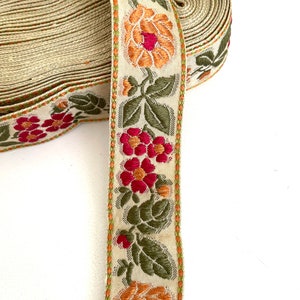 Vintage Sweet Natural Woven Floral Patch Embroidered Copper, Bronze, Olive, Wine Jacquard Ribbon Trim Natural Multi Floral Design